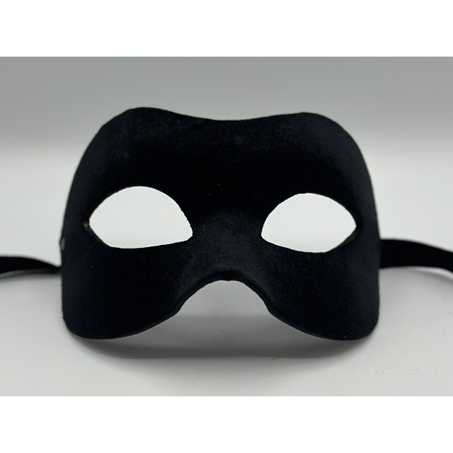 Mask covered with black velvet. Black masquerade mask for man.