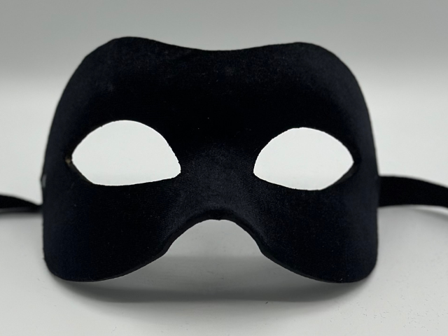 Mask covered with black velvet. Black masquerade mask for man.