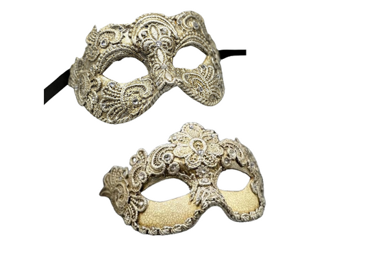 Two luxury Venetian ball masks - man and woman - in silver lace - Couples masquerade mask set