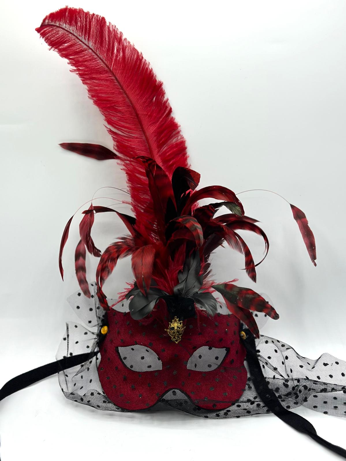 Luxury mask with feathers - red mask with feathers - Red Velvet elegant mask